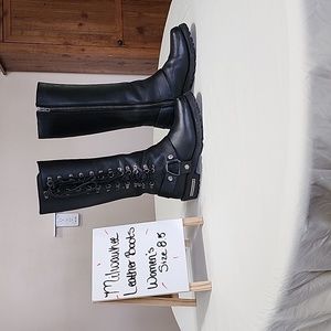 Milwaukee Leather Boots Women's size 8.5 Black with Original Black side laces